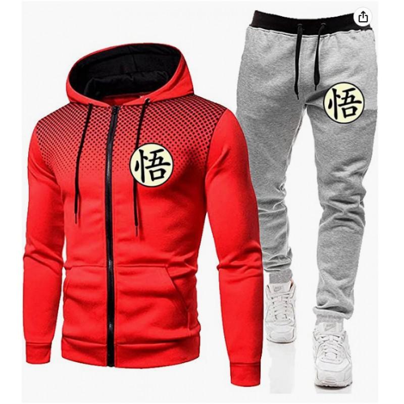 Mens Hooded Zip-Up Sweatshirt Set Casual Sportswear Long Sleeve Tracksuit Running Gym Outdoor