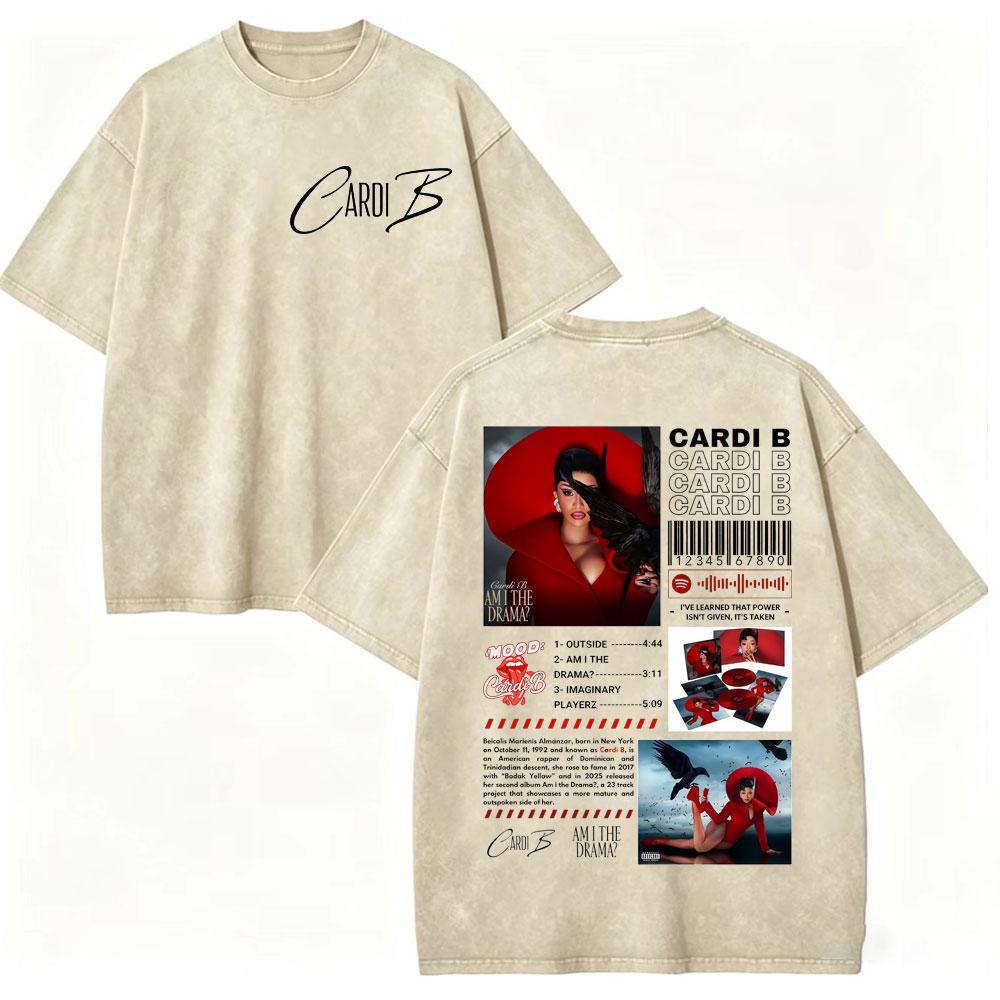 Vintage Washed Rapper Cardi B Graphic T Shirts Little Miss Drama Tour 2026 Tshirts Men Women Clothing Hip Hop Fashion Tshirt
