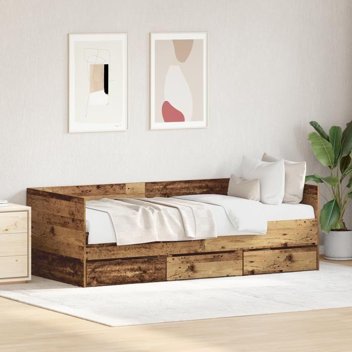 VidaXL Lit de repos Bois vieilli Bois d'ingénierie 90 x 190 cm Solide 3333996