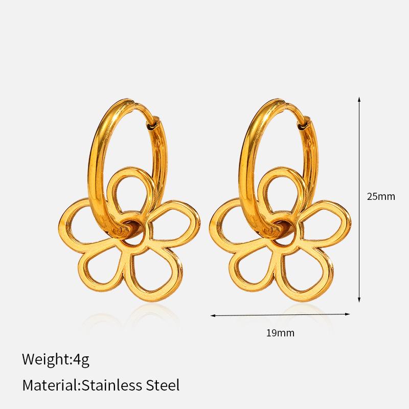 

INS Stainless Steel Flower Earrings Tarnish Free Luxury Premium Hoop Earrings 18K Gold Hollow Titanium Steel Ear Jewelry 1