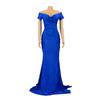 AL243 European and American Women's Sexy V-neck Evening Dress - High Slit, Solid Color, Short Sleeve for Spring/Summer