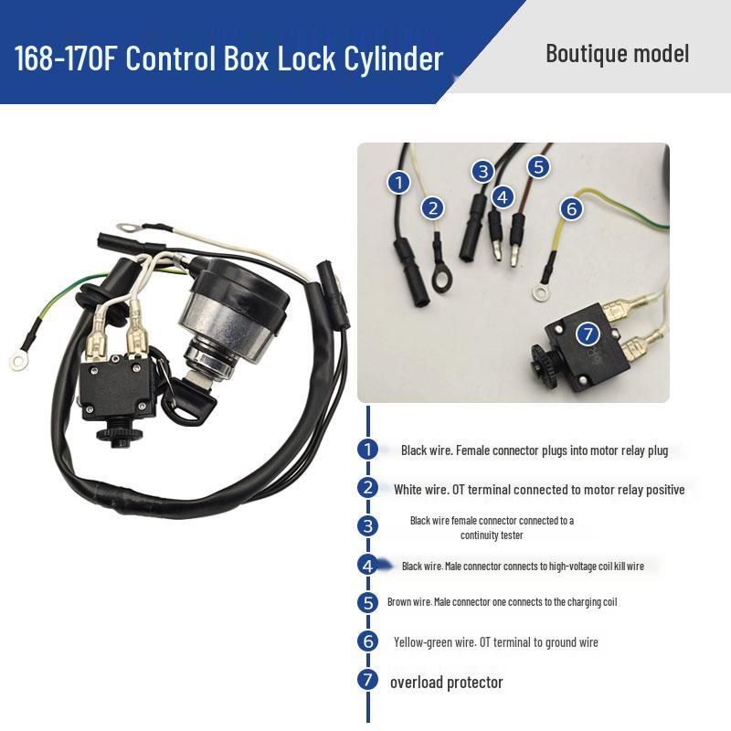 Electric Start Key Switch Control Box with Lock Cylinder for 168/170F Gasoline Engine and 188 Micro-tiller Water Pump.