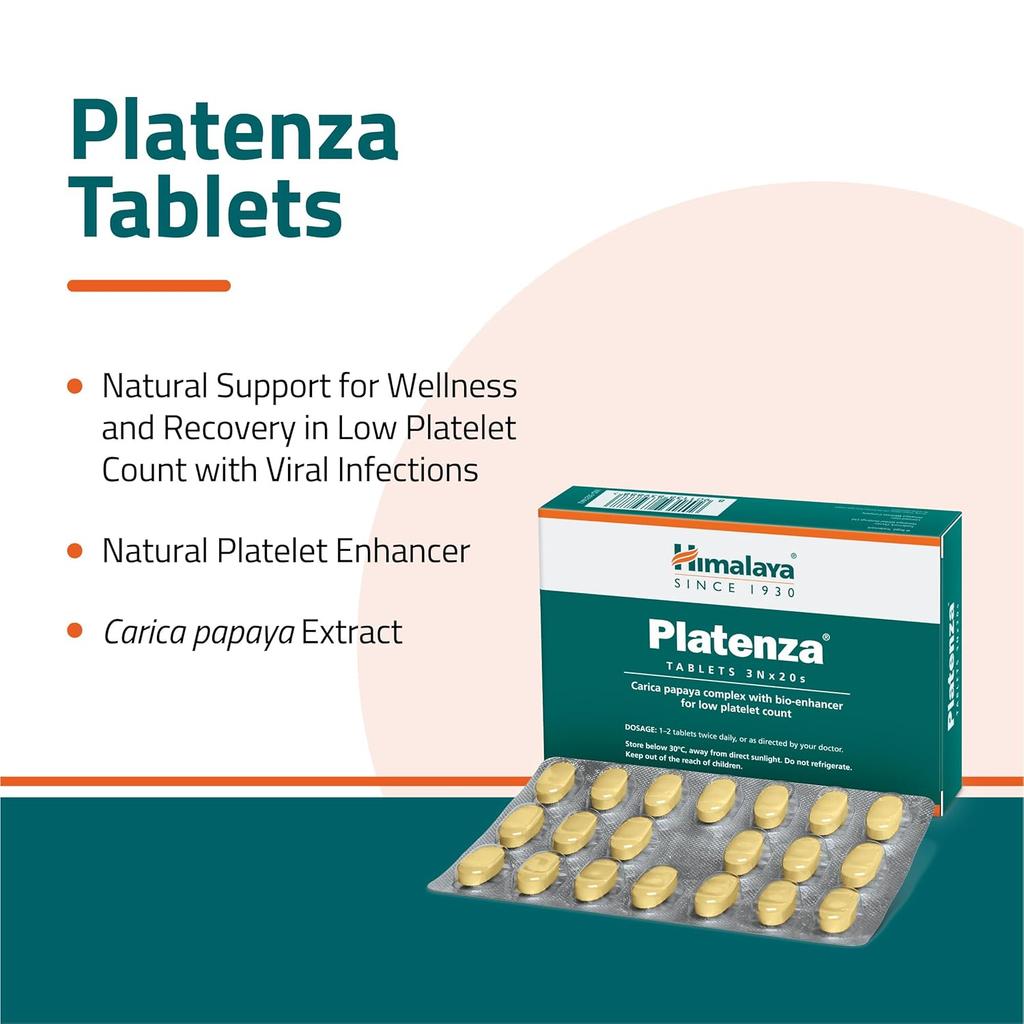 Himalaya Platenza Tablets 3x20’s Natural Wellness Support For Urinary Comfort And Healthy Platelet Balance, Herbal Supplement Pack