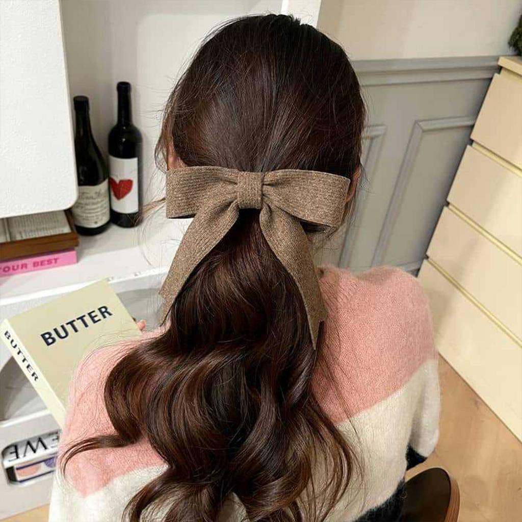 1pc Autumn and Winter Temperament Streamer Knitted Bow Back of the Head Half Tied Hair Duck Beak Clip Grip Clip Hair Ornament
