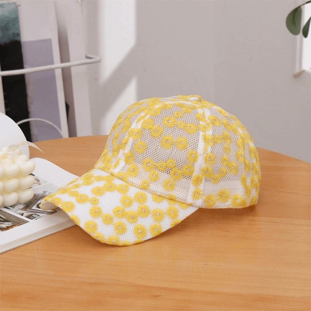 Embroidered Flower Baseball Cap Breathable Mesh Peaked Hat Fashion Visors Cap Girls