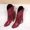 Large Size 45 Women Retro Ethnic Western Cowboy Boots Block Medium Heels Tassel Fringe Kneehigh Boots Lady Winter Shoes