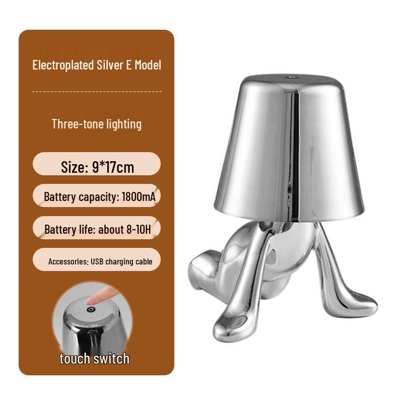 Creative Thinker Electroplated Gold Table Lamp: Rechargeable Night Light & Bedroom Ornament