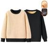 Men's Winter Lambswool Round Neck Hoodie, Thick Warm Solid Color Pullover with Plus Velvet Base Layer.