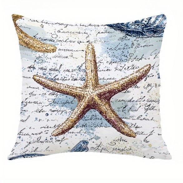 Vintage Starfish Shell Pillow Covers Illustration Pattern Cushion Covers Single Sided Coastal Nautical Decorative Home Decor