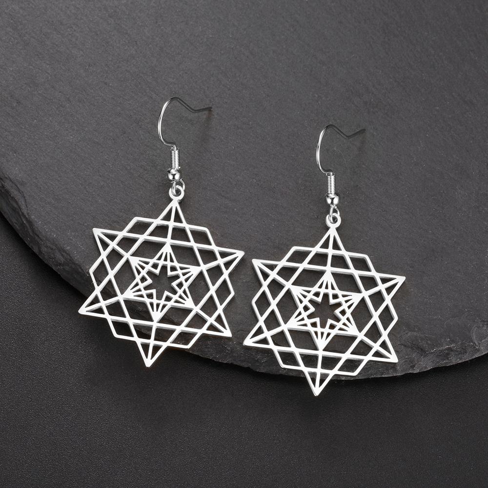 Dawapara Star Tetrahedron Pendant Hexagon Merkaba Earrings Sacred Geometry Spiritual Jewelry Stainless Steel Yoga Gift