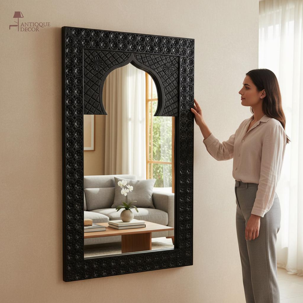 

Wooden Mirror with Mughal Arch Design Ethnic Wall Decor, Full Length Accent Mirror, Home Decor Style Mirror, Wall Hanging Fram, Mirror