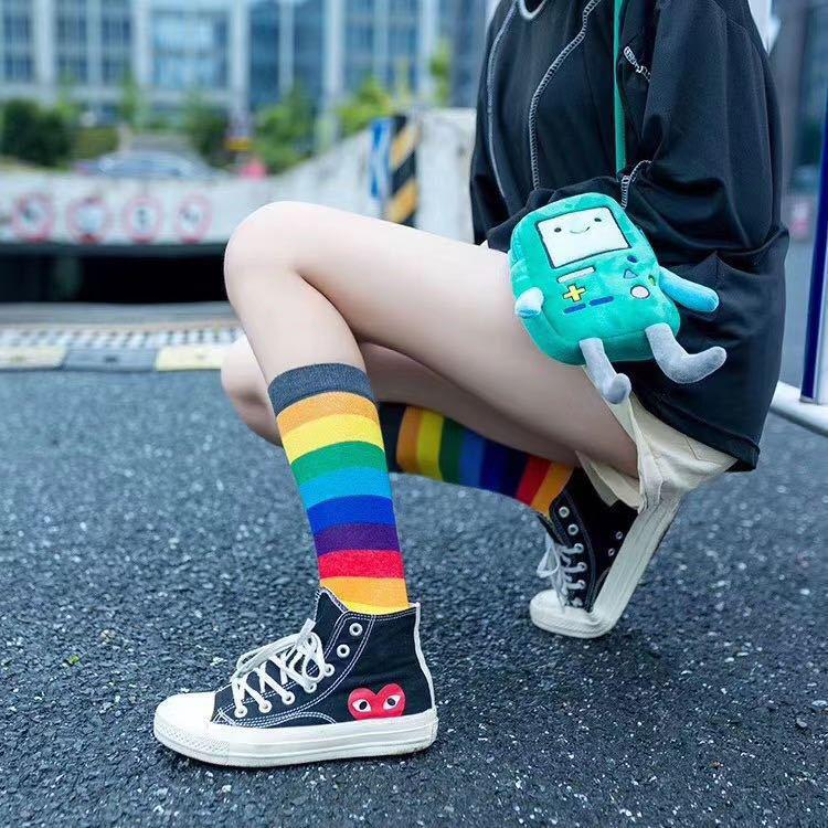 Women's Rainbow Striped Tube Socks: Korean Style, HyunA Inspired, Trendy & Colorful