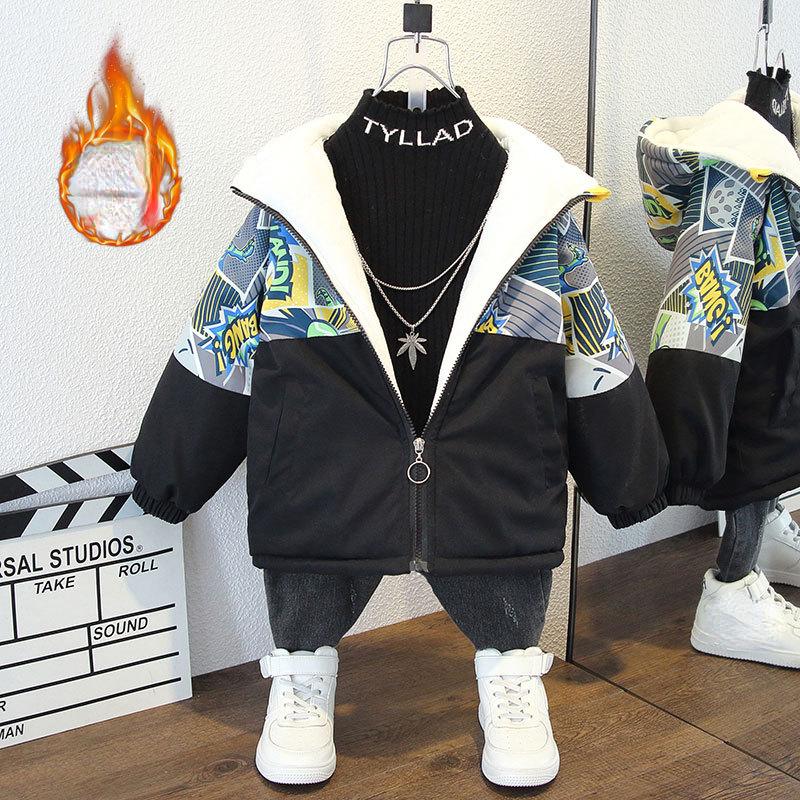 Children's Padded Winter Coat Boys Casual Fleece Cartoon Coat