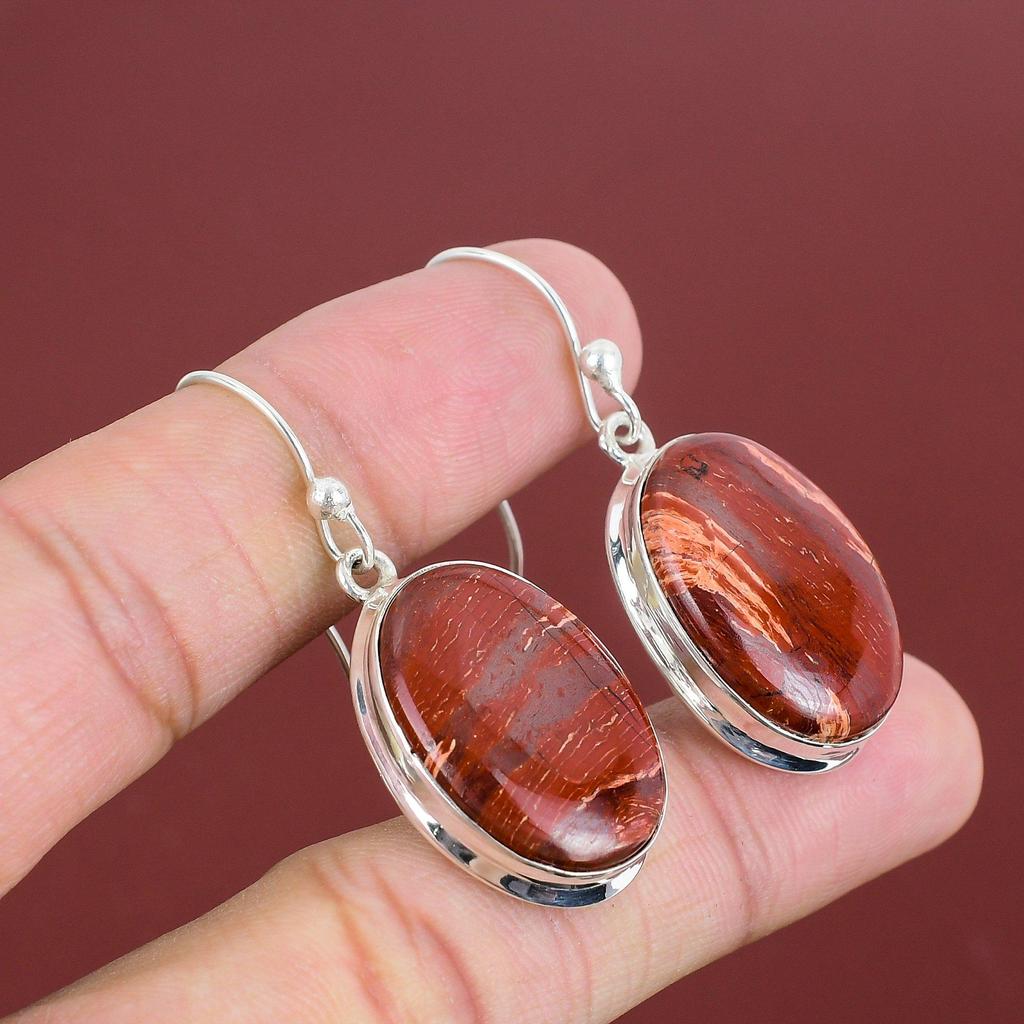 Red Snakeskin Jasper Gemstone Earrings 925 Sterling Silver Earring Handmade Unique Style Jewelry Women Earring Gifts For Her Silver Jewelry