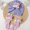 New children's hat set, cute solid color bunny baby stockings, soft hat sock cover