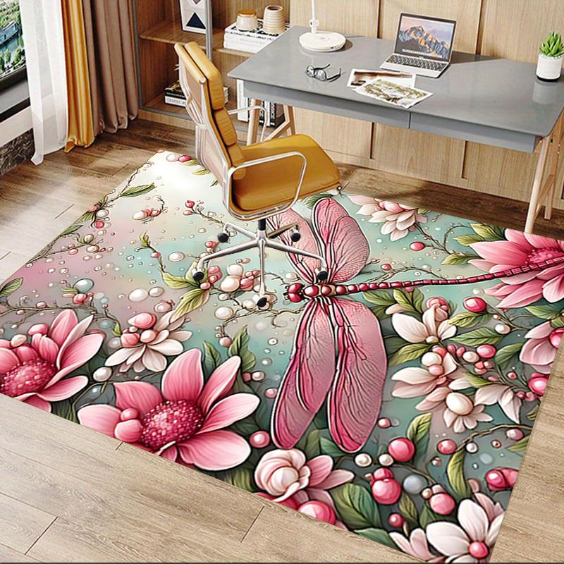 1PC Dragonfly, Flowers Carpet Ultra Soft, Thick & Absorbent, Non Slip Machine Washable Mat for Entryway