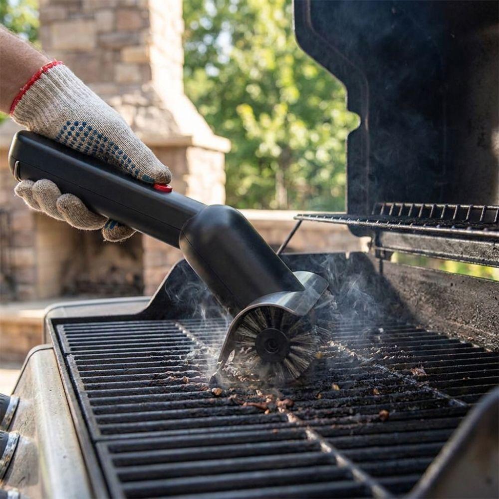 Steel Wire Bristles Rechargeable Grill Cleaner Double Wheel Rotating Barbecue Brush Outdoor Grill