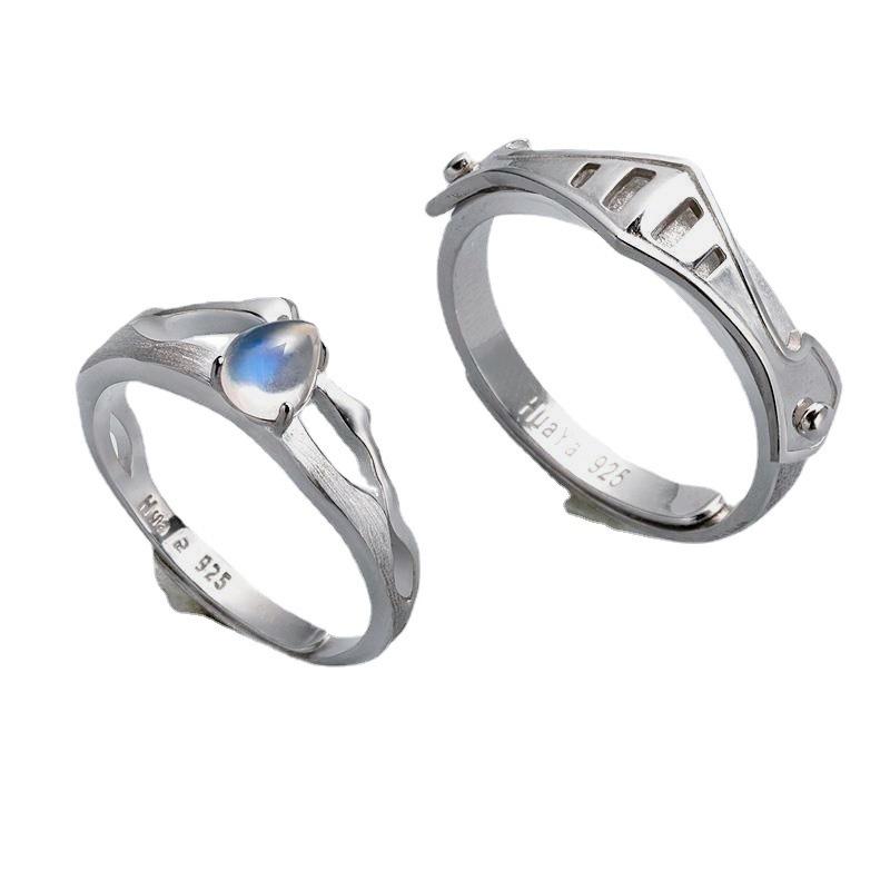 Princess Knight Couple Rings: Chinese Style Fossilized Tooth Design, Fashion Trend, Student Accessories, Non-fading Gift.