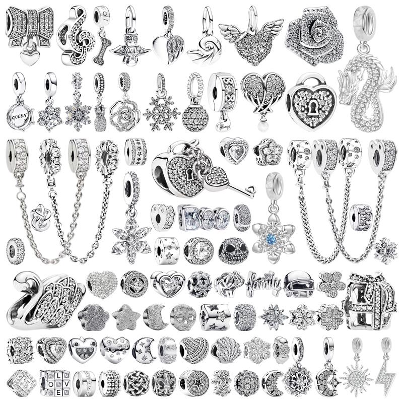 Sparkling Queen & Regal Crown Stones & Enamel Clip Snowflake Flower&Heart Charm Beads Fit Original Bracelet Diy Jewelry