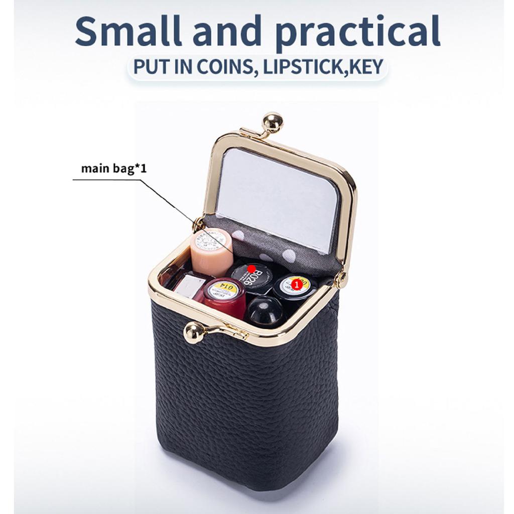 Boîte de rangement pour rouge à lèvres Étui porte-rouge à lèvres avec miroir Cuir Vintage Mini trousse cosmétique de voyage pour petits accessoires Bijoux