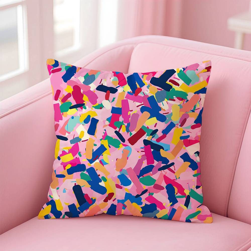 ART Abstract Colorful Pattern Pillow Case Comfort Sofa Bed Silky Elegant Invisible Zipper Custom Decorative Cushion Cover