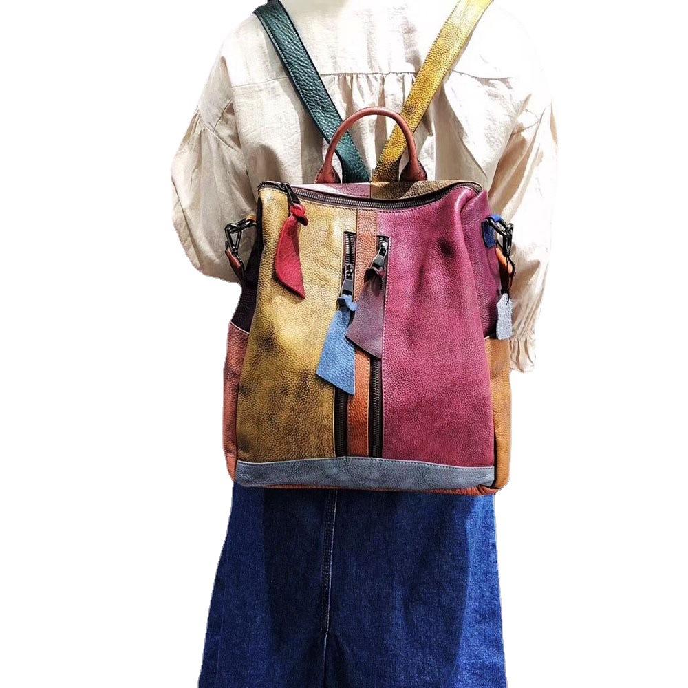 Motetrend Retro damevesker, håndvesker i ekte skinn, polerte ryggsekker, damevesker i ekte skinn