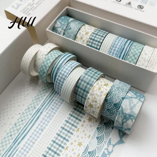Scrapbooking Tape 10 Rolls Washi Set, Retro Plaid Cartoon Adhesive Tape, Decorative Masking for DIY Art Crafts, Journaling, Scrapbooking, Gift