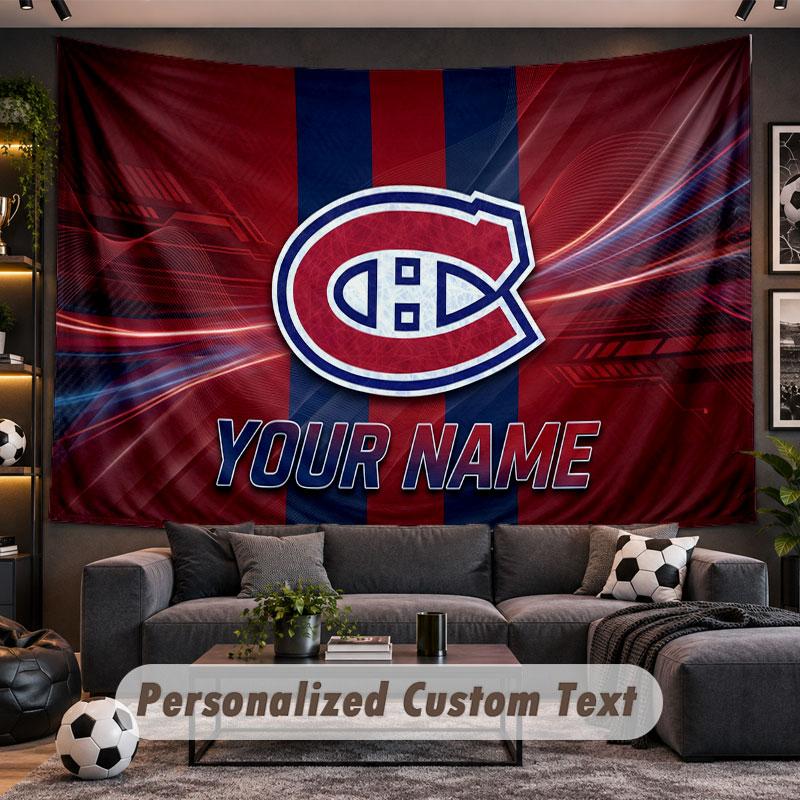 Wall Hanging Tapestry Custom NameMontreal Canadiens Pattern Personalized Printed Fabric Wall Decor