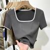 Quadratischer Ausschnitt Kurzarm Damen T-Shirts Damen Neu Lässig Bluse Sommer Einfach Büro Slim Fit Hemden Elegant Mode Oberteile Süße Kleidung