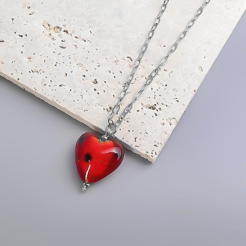 Delicate Glass Pendant Charm Choker Necklace Elegant Collar Chain Fashionable Neckwear Gift Jewelry for Girls Lady