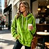 Women's Long Sleeve Flannel Hoodie Color Casual Pullover Top