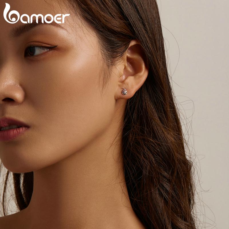 BAMOER 925 Sterling Silver kolorowy cyrkon mały chrząszcz stadniny kolczyki dla kobiet Fine Jewelry