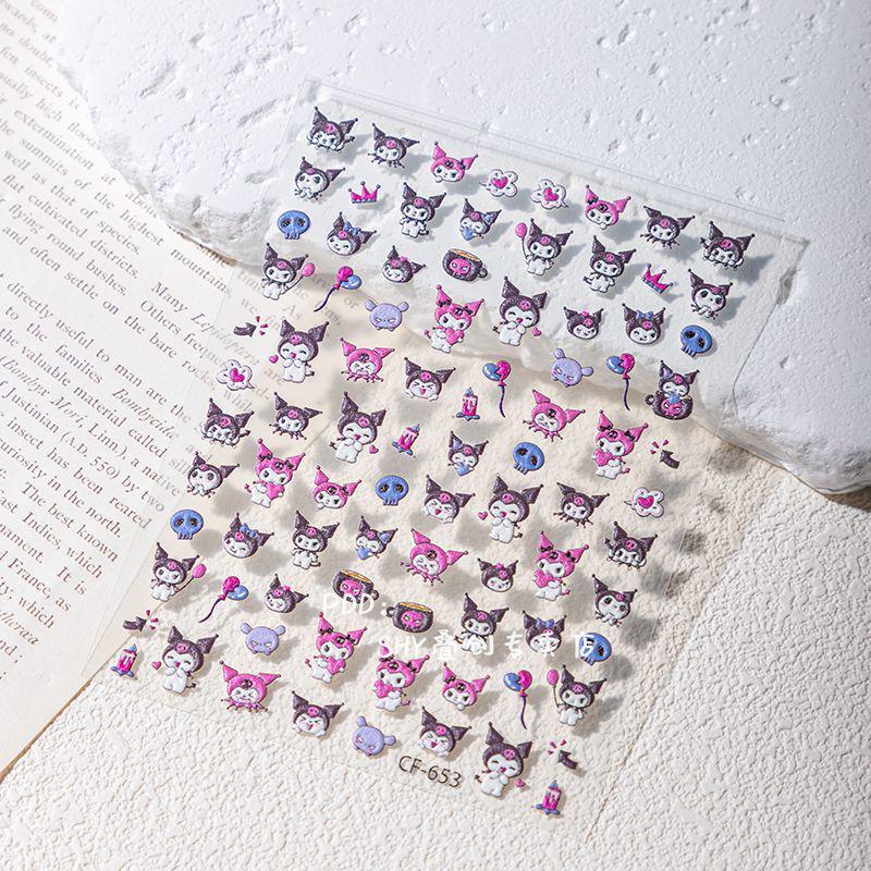 Cyan Sea Kuromi Sanrio Nail Stickers - Dark Y2K Hot Girl DIY Nail Decorations Kuromi - 1 Sheet