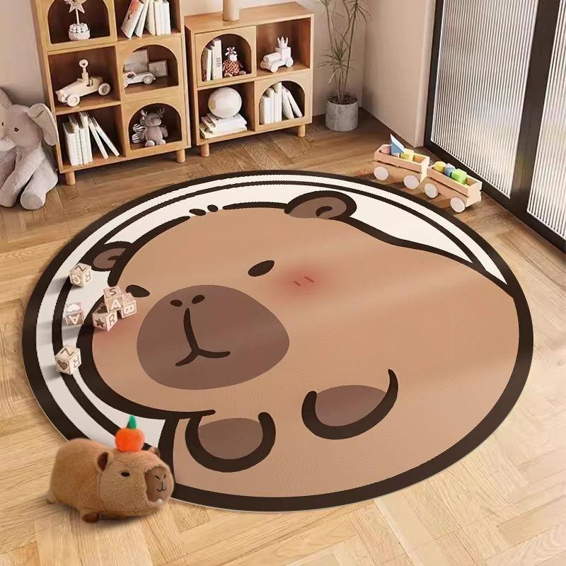 

Japanese Style Capybara Print Round Carpet Non Slip Floor Mat for Bedroom Living Room Sofa Side Decor Rug Chair Rug Reading Area 40X40cm
