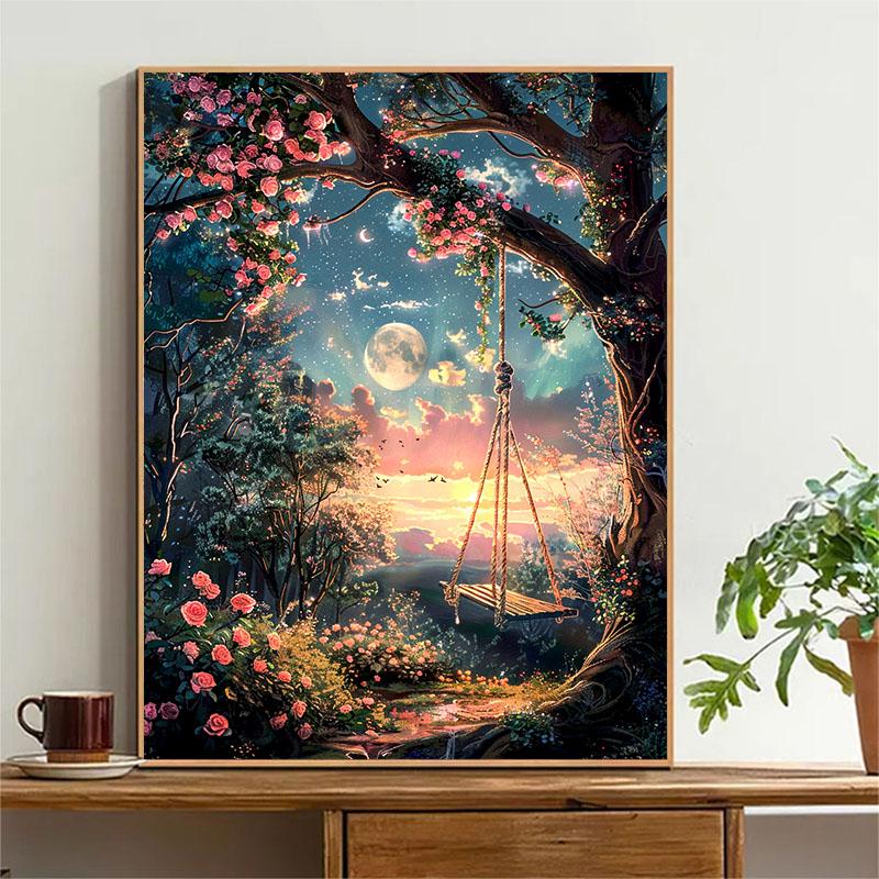 5d DIY Diamond Painting Cross Stitch Swing Scenery Diamond Embroidery Mosaic Full Round Drill Home Decor Crafts