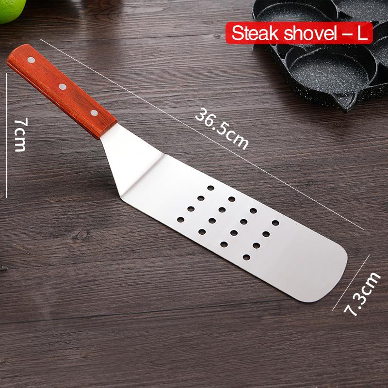 

Лопатка для жарения из нержавеющей стали, лопатка для стейка, пиццы, захватные ножи, лопата для выпечки, торта, инструменты для барбекю, кухонная лопатка с деревянной ручкой Steak shovel-L