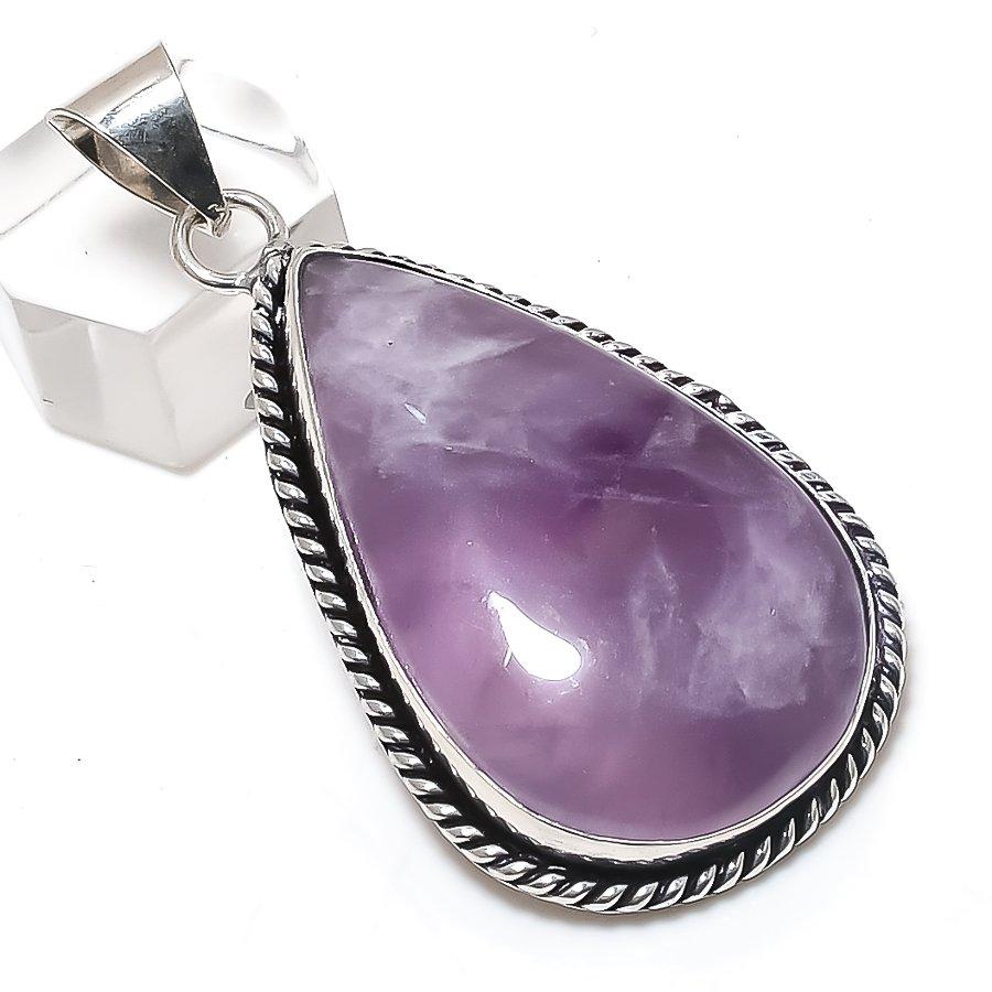 Natural Sage Amethyst Gemstone 925 Sterling Silver Jewelry Pendant 2.36" Y0e45