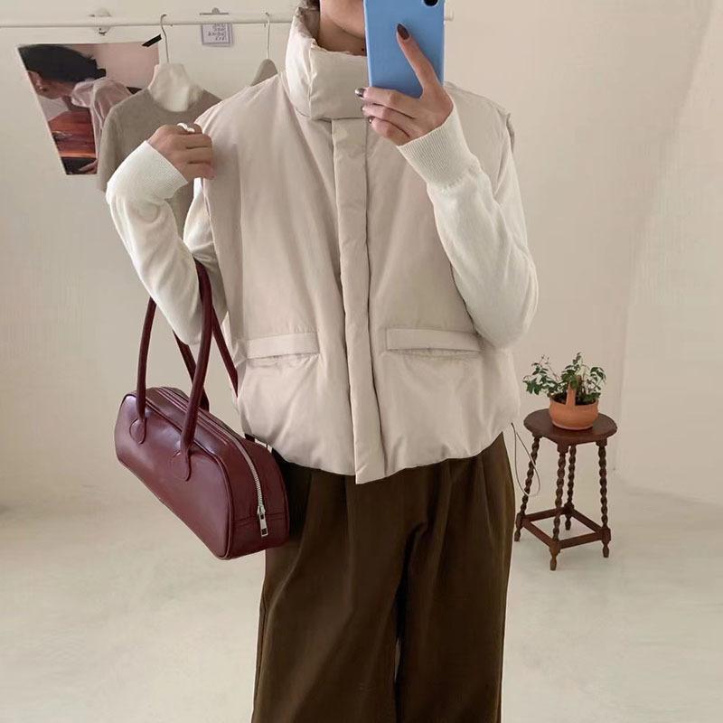 Korean version of retro down vest women's 2025 autumn and winter fashion stand-up collar profile light and loose outer wear pumpkin vest tide