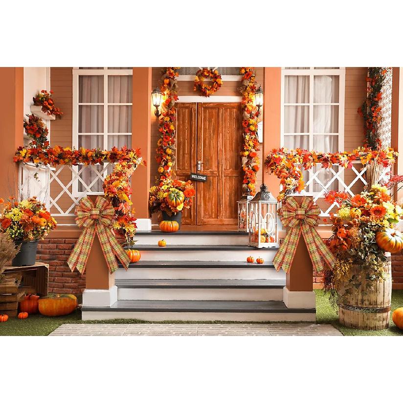 Large Fall Plaid Bow for Wreath, Autumn Thanksgiving Bow for Front Door Indoor Outdoor Wall Decoration Supplies Ornaments