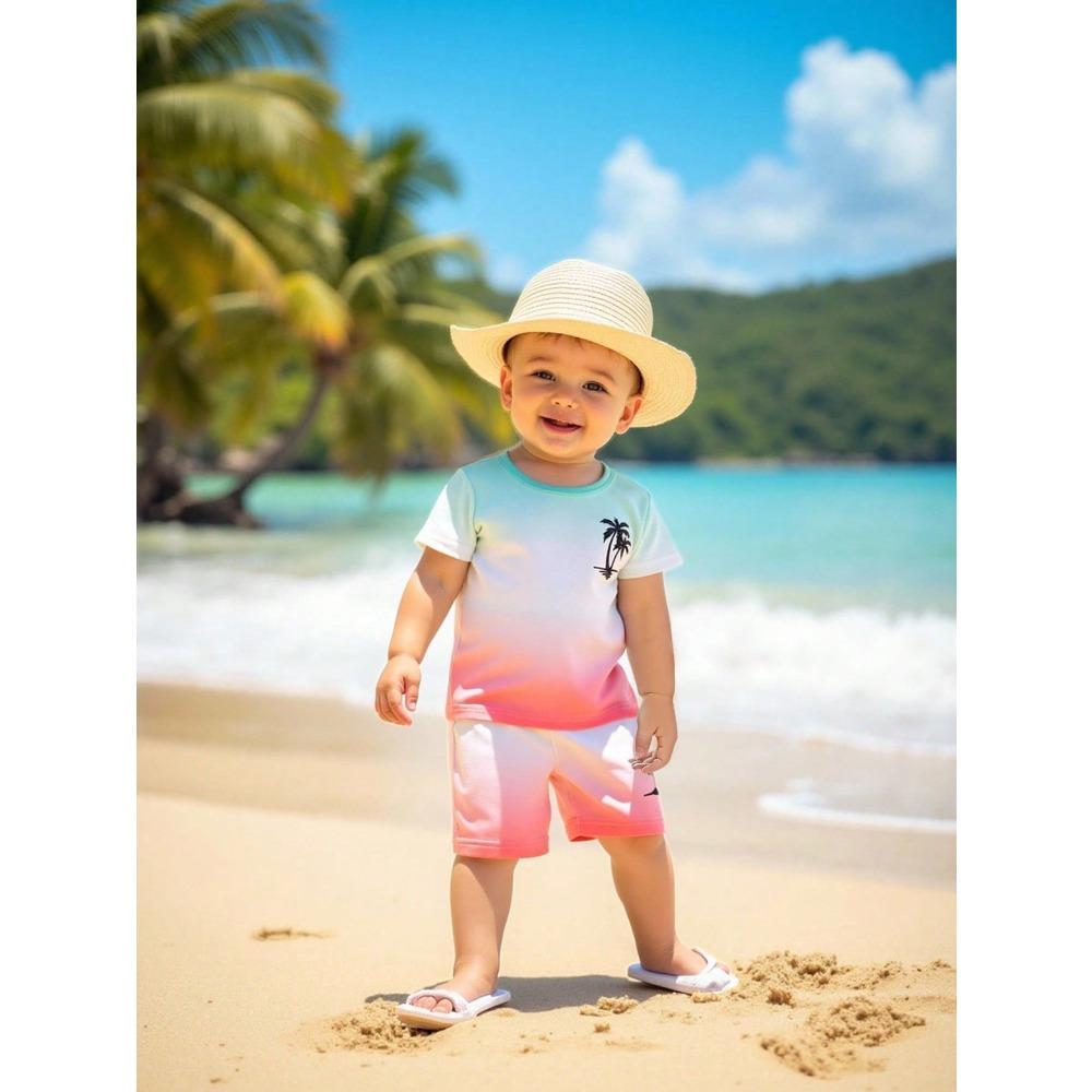 

Casual gradient color short sleeved printed T-shirt 150