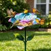 Metal Flower Garden Stake Bird Bath for Outside Freestanding Bath Bowl with Stake Hummingbird Feeder Station for Yard Lawn Garden Decor