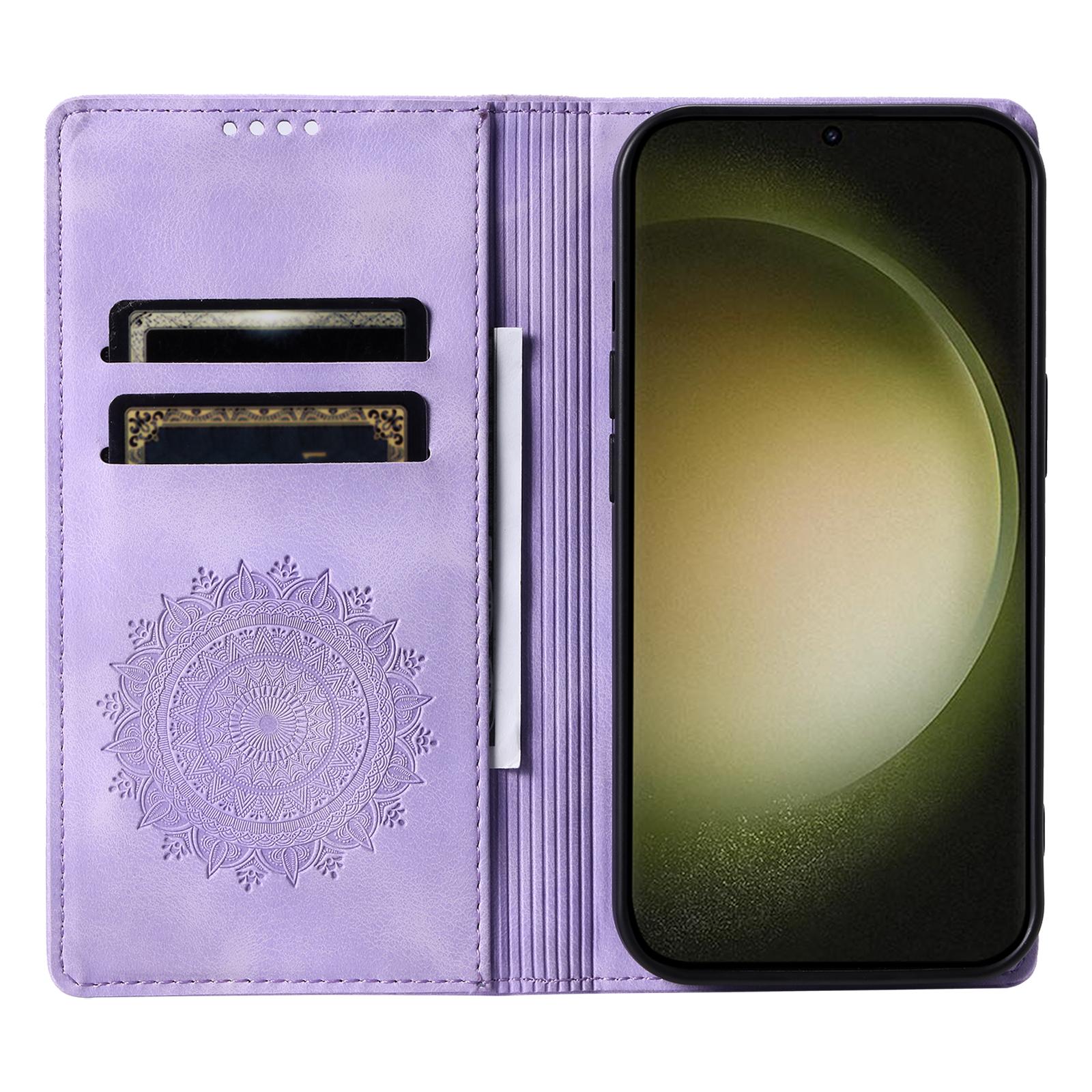 

For Samsung Galaxy S23 Case Leather Imprinted Mandala Flower Phone Protector Purple