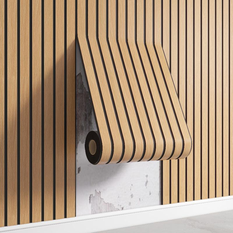 Self-Adhesive Wallpaper Slotted Vertical Wood Grain Wall Panels Bedroom Office Living Room Wall And Ceiling Decor Wall Stickers