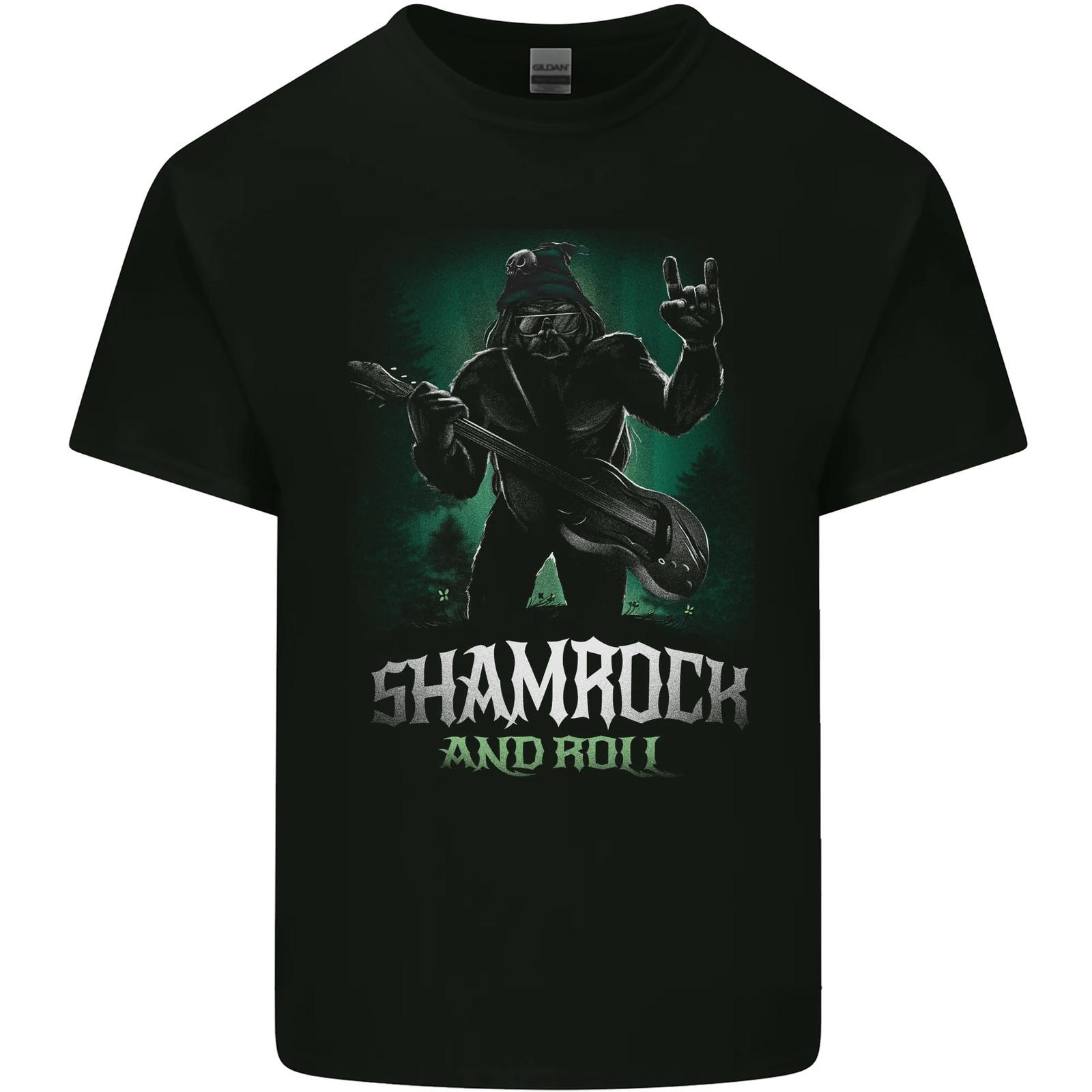 Bigfoot Shamrock n Roll Funny St Patricks Day Mens Cotton T-Shirt Tee Top L