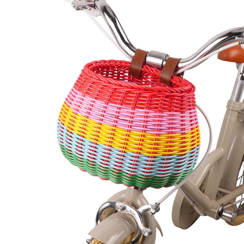 Bicycles Basket with Fasten Strap, Plastic Bicycles Front Basket for Kids Adjustable Bike Handlebar Storage Bike Basket