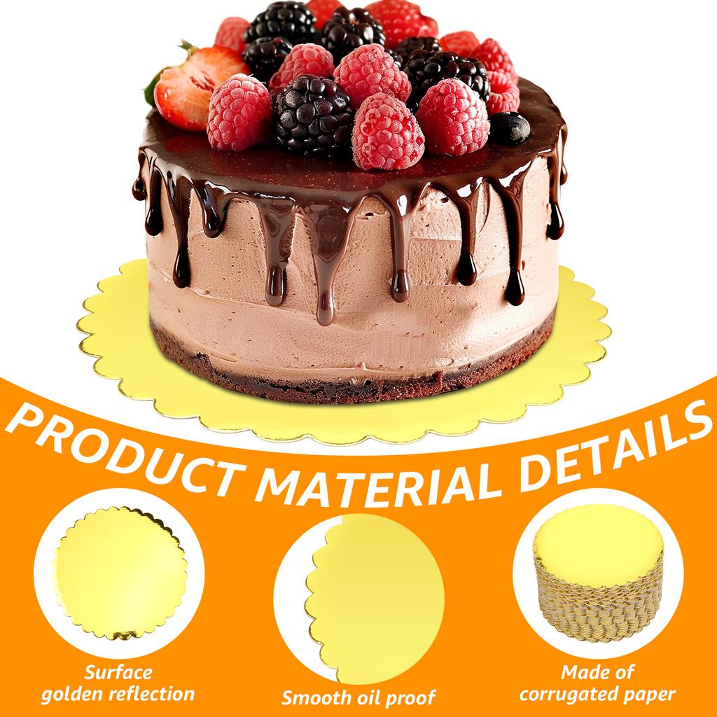 50Pcs Round Cake Board 8/10 Inch Golden Cake Board Circles Rounds Base Cake Plate for Displaying Cakes Dessert Pizza Baking Tool