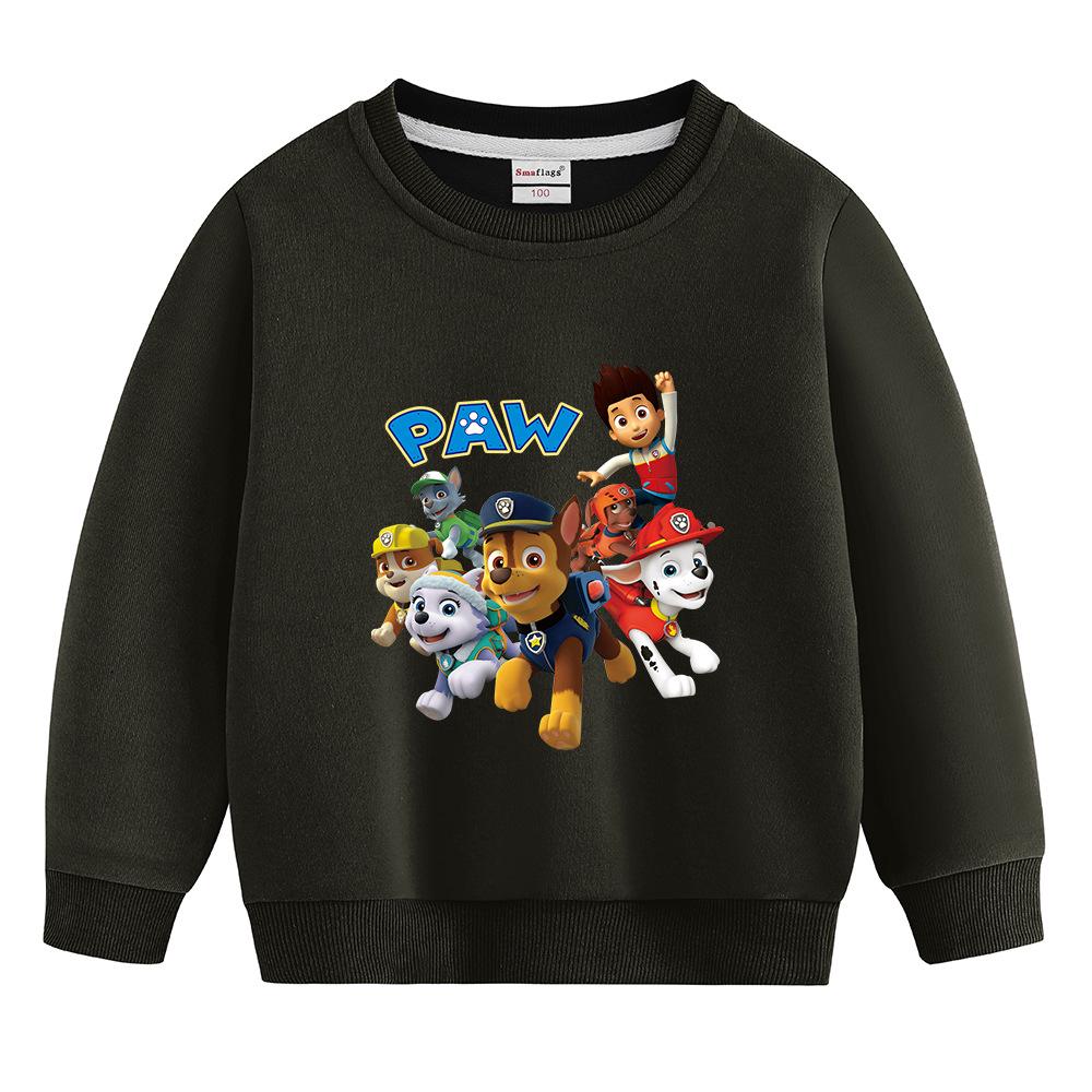Paw Patrol Boys 2025 Autumn Korean Style Plus Velvet Hoodie - Round Neck Pullover 130cm (Height: 120-130cm)