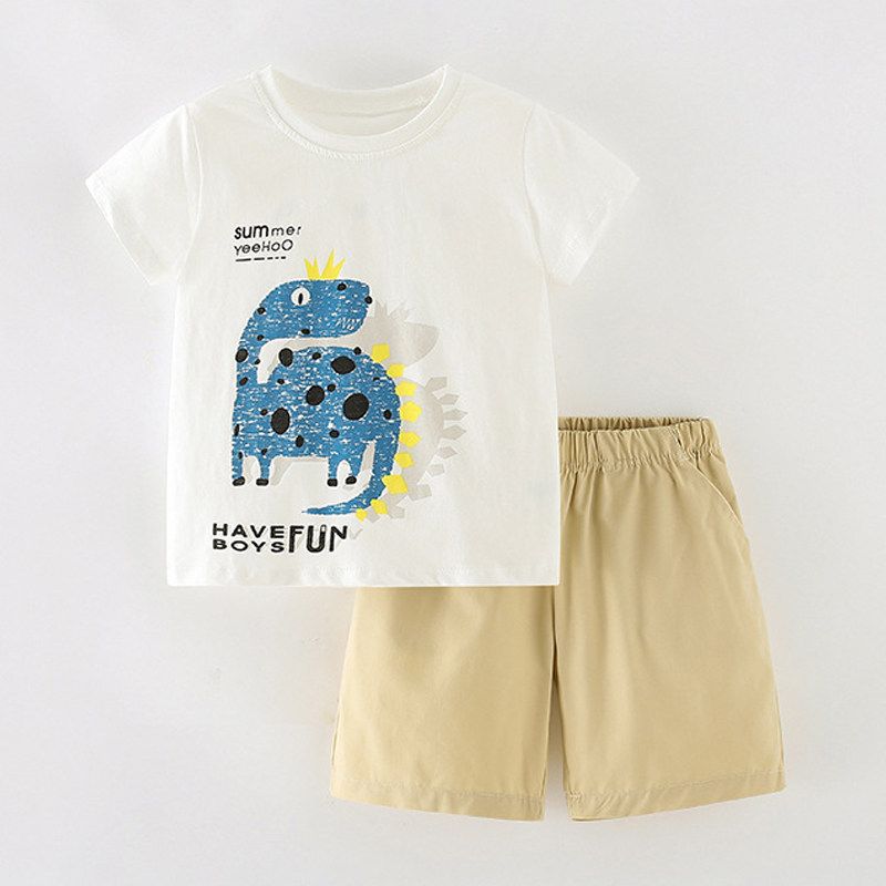 Children s Clothing Boys  Summer Suit White Dinosaur 2023 New Summer Boys  Medium and Large Children s Thin Sports Summer Style White 2t/90 Recommended Height 80-90cm