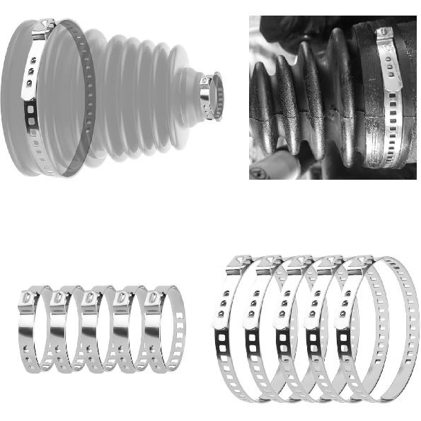 10PCS CV Boot Clamps Tool Kit Stainless Steel,Adjustable CV Axle Boot Clamp with Small & Large Hose Clamp,Universal Rack and Pinion Boots Clamps for