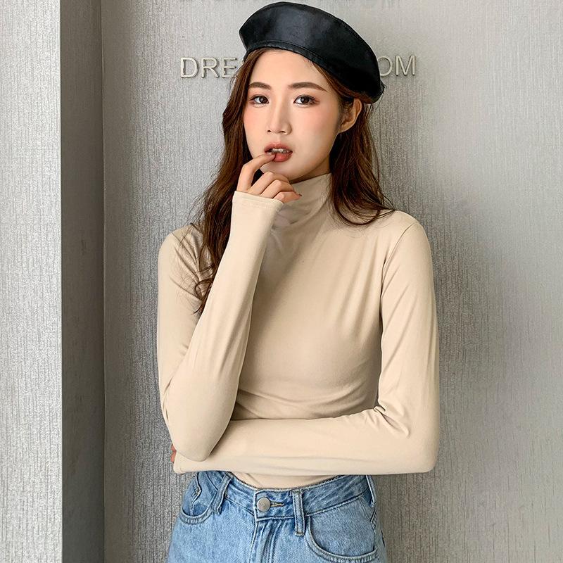 

Женская водолазка из модала, футболка с длинным рукавом, весна-осень-зима, однотонный эластичный обтягивающий топ M абрикосовый